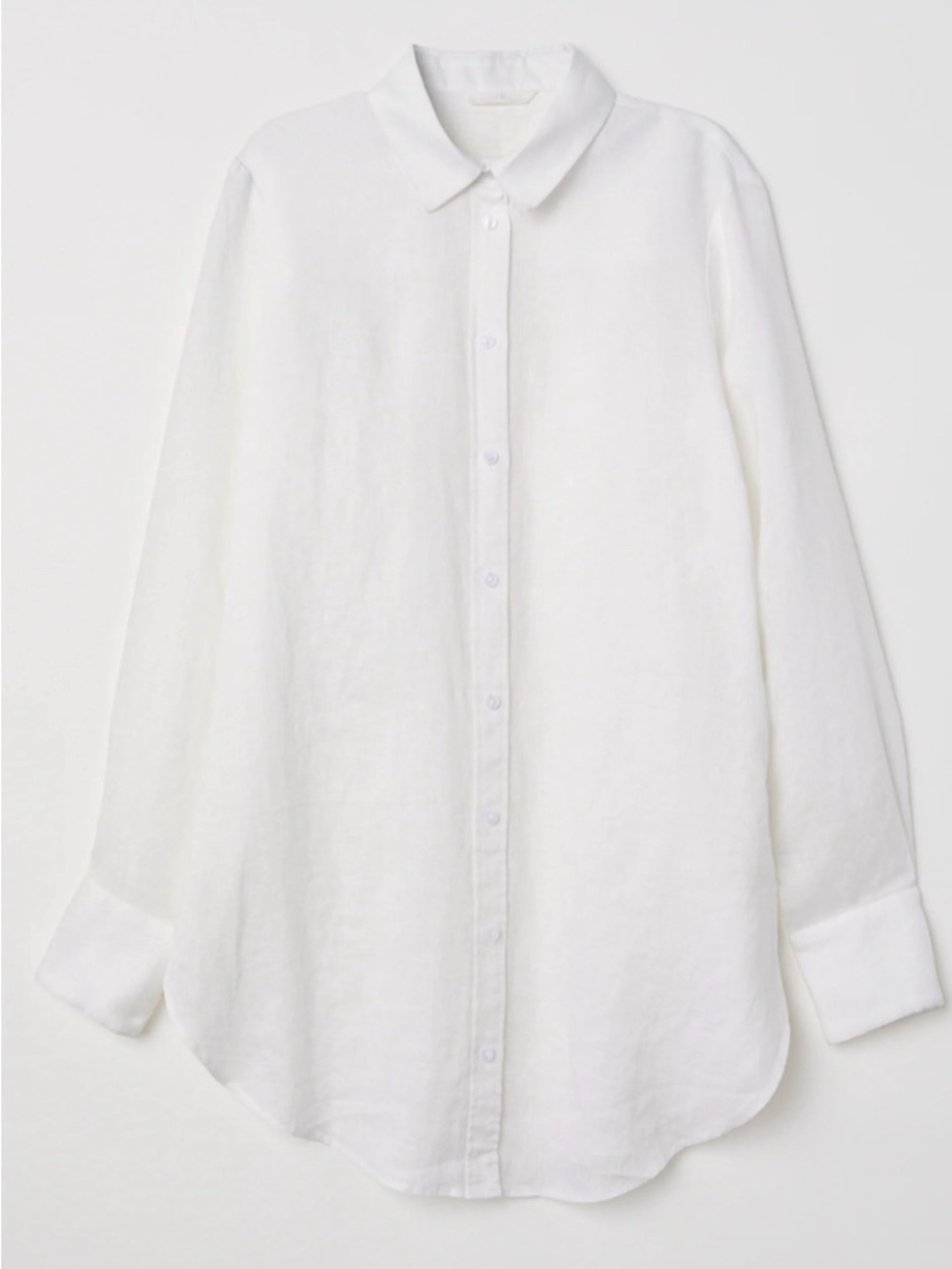 H&M White Linen Shirt Dress XS Button Down Tunic Long Top Coastal Minimalist